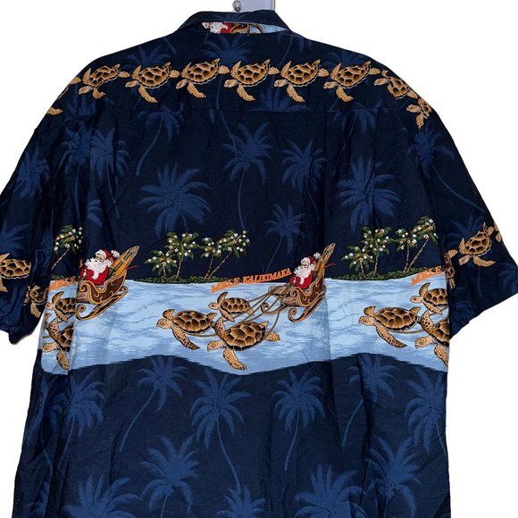 Vtg Pacific Legend Santa Hawaiian Shirt Mens 3XL Mele Kalikimaka Turtle Holiday - Picture 7 of 9